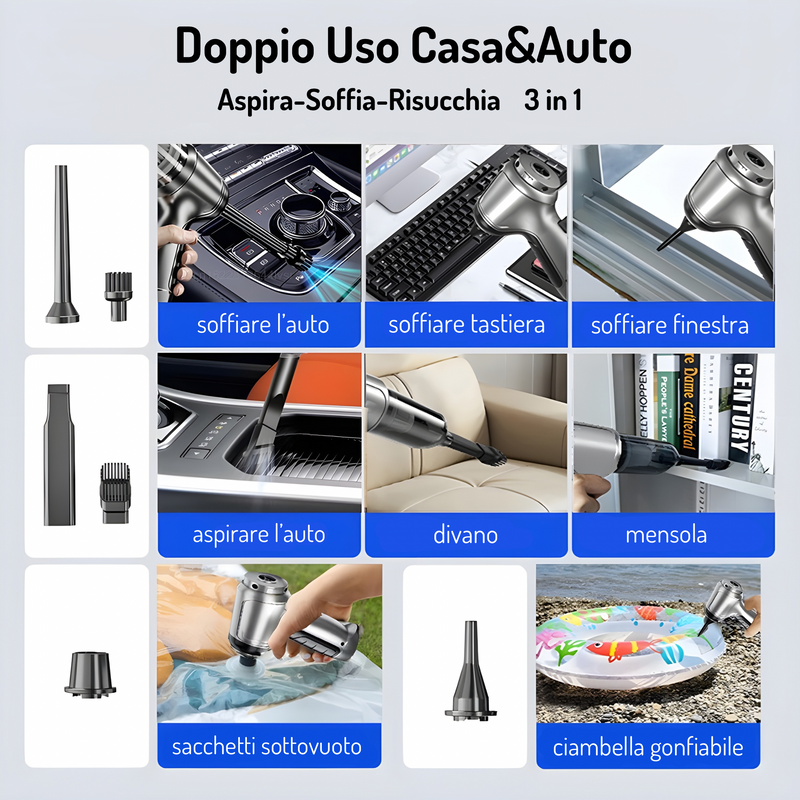 Fast Cleaner - Aspirapolvere Portatile 3 in 1